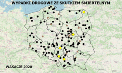 Policyjna Mapa Wypadków Drogowych ze Skutkiem Śmiertelnym - Wakacje 2020