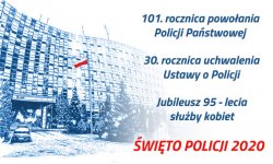 Życzenia Komendanta Wojewódzkiego Policji w Katowicach nadinsp. dr Krzysztofa Justyńskiego z okazji Święta Policji w tle rysunek KWP Katowice